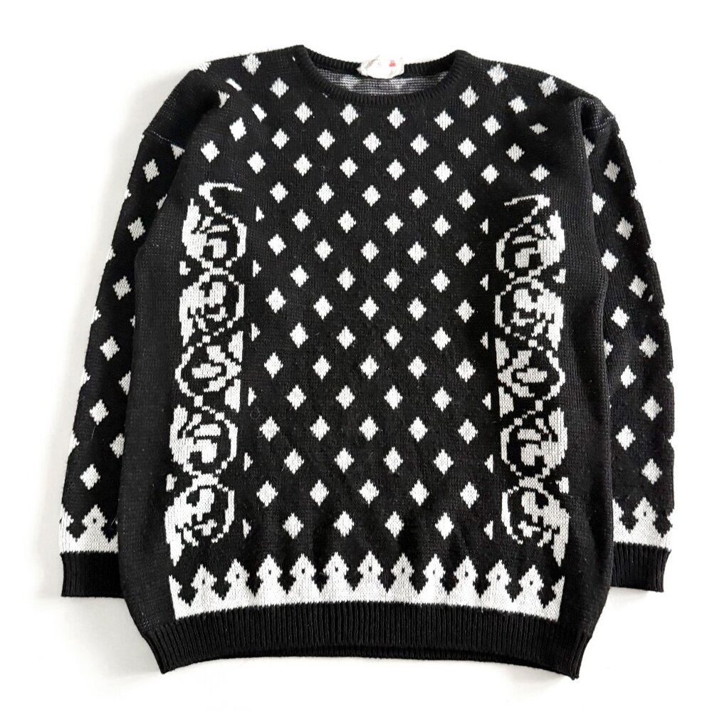 Vintage Universal, Sweater / Lattice Pattern / Black & White